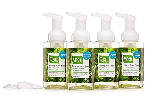 Product Cover CleanWell Foaming Hand Soap, Spearmint Lime, 9.5 fl oz (4 PK) - Paraben Free, Alcohol Free, Plant-Based, Cruelty Free, Nontoxic, Kid Friendly, Pump Bottle