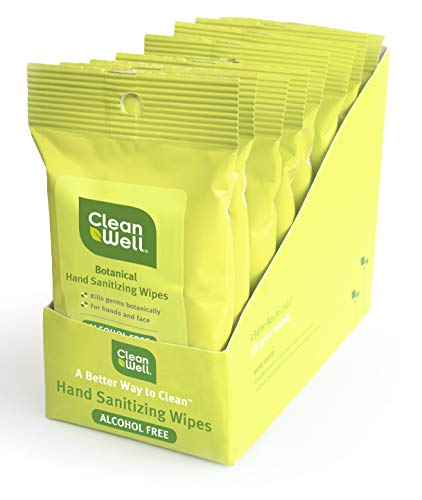 Product Cover CleanWell Botanical Hand Sanitizing Wipes, Original, 10 count (8 PK) - Travel Size, Alcohol Free, Antibacterial, Kid Friendly, Plant-Based, Nontoxic, Cruelty Free, Moisturizing Formula