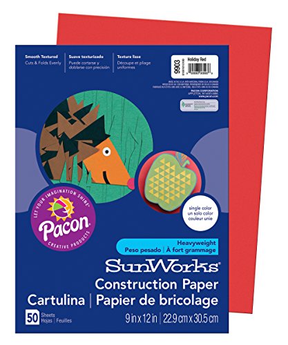 Product Cover Pacon SunWorks Construction Paper, 9-Inches by 12-Inches, 50-Count, Holiday Red (9903)