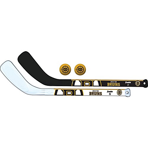 Product Cover Franklin Sports Boston Bruins NHL Mini Hockey Stick Set - NHL Team Knee Hockey Stick and Ball Set - Two Player Stick Set - Great Toy for Kids