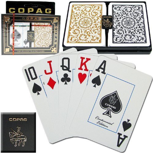 Product Cover Copag Playing Card Set, Black and Gold Poker Size, Jumbo Index. 100% Plastic Playing Cards