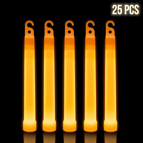 Product Cover Lumistick 6 Inch Premium Glow Sticks | 15mm Thick Flat Bottom Illuminating Glowing Sticks | Waterproof & Non-Toxic Light Up Neon Sticks with Hook for Camping & Hiking (Orange, 25 Glow Sticks)