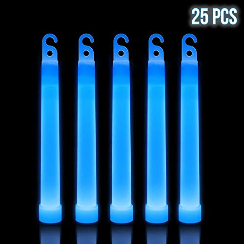 Product Cover Lumistick 6 Inch Premium Glow Sticks | 15mm Thick Flat Bottom Illuminating Glowing Sticks | Waterproof & Non-Toxic Light Up Neon Sticks with Hook for Camping & Hiking (Blue, 25 Glow Sticks)