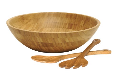 Product Cover Lipper International 8204-3 Bamboo Wood Salad Bowl with 2 Server Utensils, Large, 14