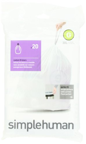 Product Cover simplehuman Code G Custom Fit Trash Can Liner, 1 refill pack (20 liners), 30 Liters / 8 Gallons