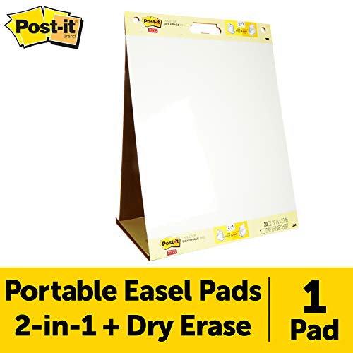 Product Cover Post-it Super Sticky Portable Tabletop Easel Pad w/ Dry Erase Panel, 20x23 Inches, 20 Sheets/Pad, 1 Pad, One Side White Premium Self Stick Flip Chart Paper, One Side Dry Erase, Built-in Stand (563DE)