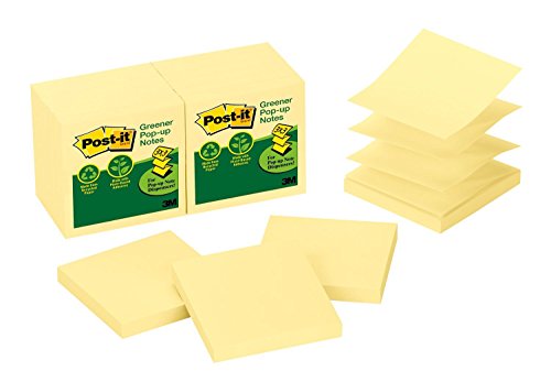 Product Cover Post-it Pop-up Notes, Canary Yellow, Unique Adhesive Designed for Paper, Designed for Pop-up Note Dispensers, Made from Recycled Paper, 3 in. x 3 in, 12 Pads/Pack, 100 Sheets/Pad (R330RP-12YW)