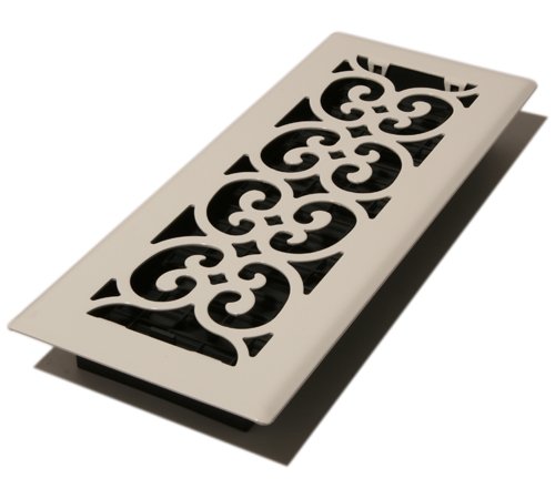 Product Cover Decor Grates FS412-WH 4-Inch by 12-Inch Scroll Metal Floor Register, White