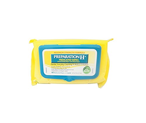 Product Cover Preparation H (48 Count) Flushable Medicated Hemorrhoid Wipes, Maximum Strength Relief with Witch Hazel and Aloe, Pouch (Pack of 3)