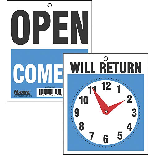 Product Cover Headline Sign 9382 Double-Sided Open/Will Return Sign with Clock Hands, 7.5 Inches by 9 Inches
