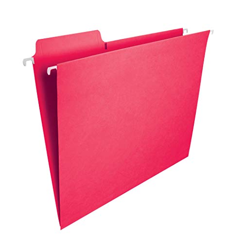 Product Cover Smead FasTab Hanging File Folder, 1/3-Cut Built-in Tab, Letter Size, Red, 20 per Box (64096)