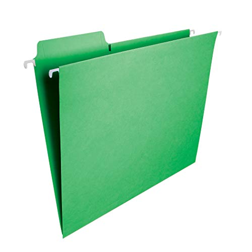 Product Cover Smead FasTab Hanging File Folder, 1/3-Cut Built-in Tab, Letter Size, Green, 20 per Box (64098)