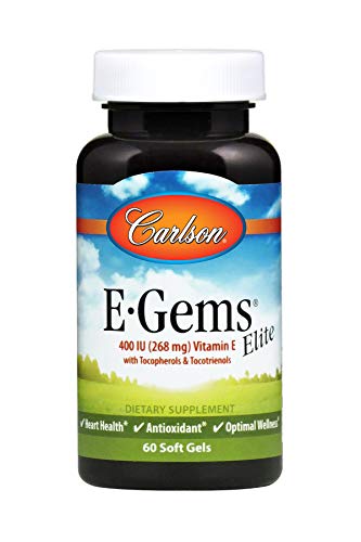 Product Cover Carlson - E-Gems Elite, 400 IU Vitamin E with Tocopherols & Tocotrienols, Heart Health & Optimal Wellness, Antioxidant, 60 soft gels