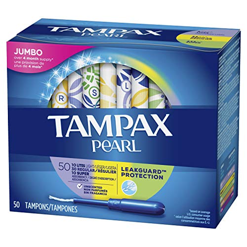 Product Cover Tampax Pearl Plastic Tampons, Multipack, Light/Regular/Super Absorbency, 50 Count, Unscented