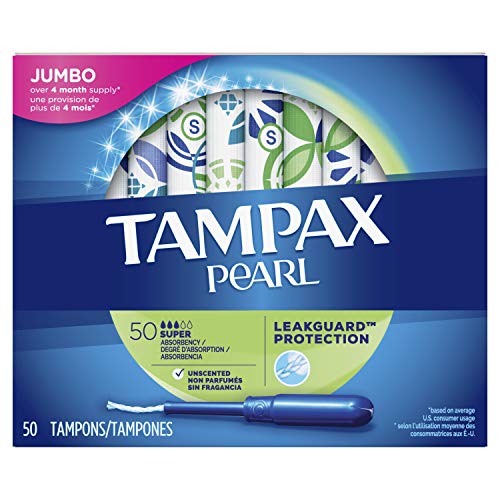 Product Cover Tampax Pearl Tampons with Plastic Applicator, Super Absorbency, Unscented, 50 Count