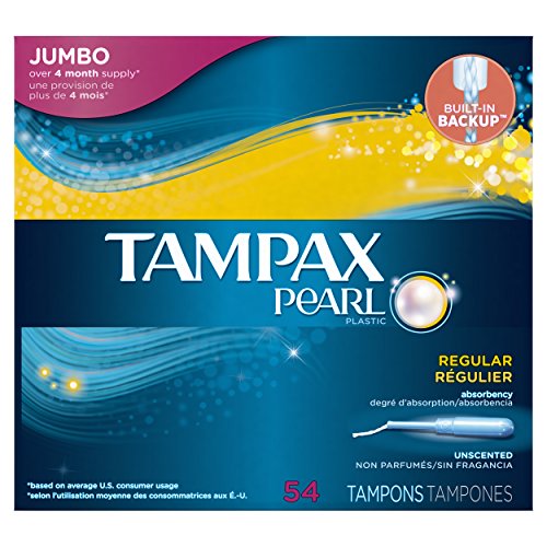 Product Cover Tampax Pearl Plastic Tampons, Regular Absorbency, Unscented, 54 Count