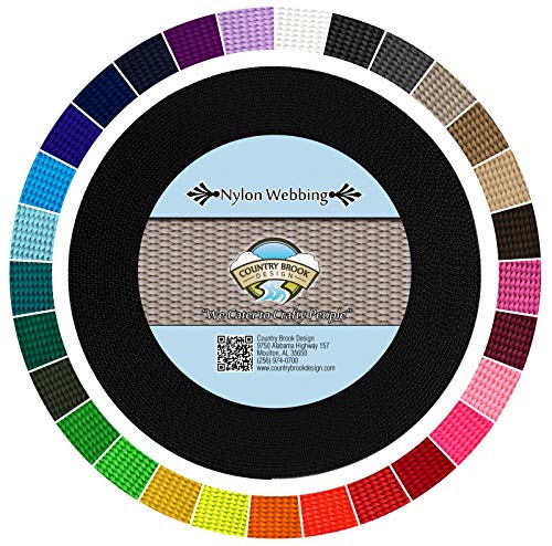 Product Cover Country Brook Design - Durable 1 Inch Heavy Nylon Webbing - 29 Vibrant Colors (Black, 10 Yards)