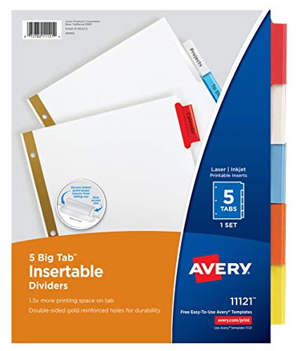 Product Cover Avery 5-Tab Binder Dividers, Insertable Multicolor Big Tabs, 1 Set (11121)