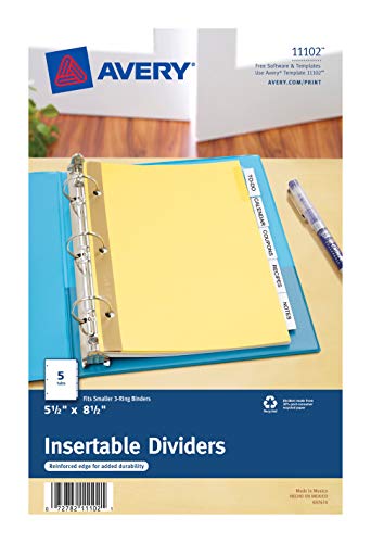 Product Cover Avery Mini WorkSaver Insertable Tab Dividers, 5.5 x 8.5 inches,  5-Tab Set, 1 Set (11102)