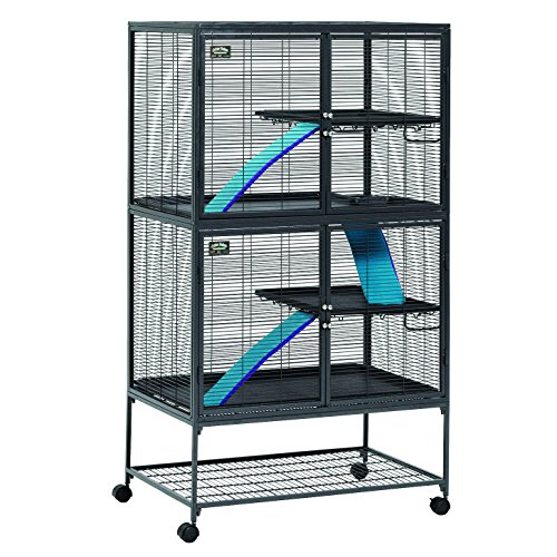Product Cover MidWest Deluxe Critter Nation Double Unit Small Animal Cage (Model 162) Includes 2 leak-Proof Pans, 2 Shelves, 3 Ramps w/ Ramp Covers & 4 locking Wheel Casters, Measures 36