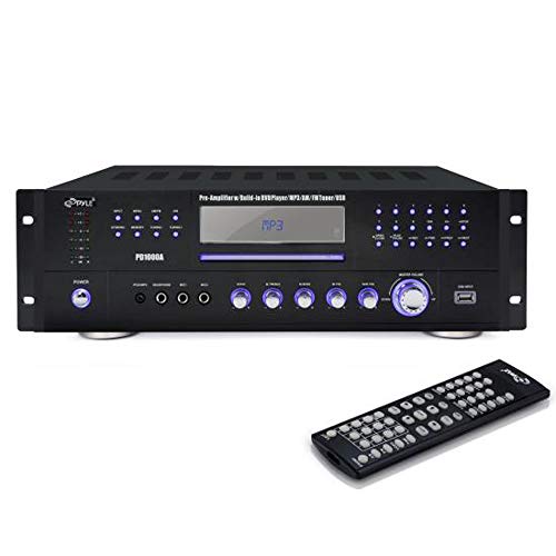 Product Cover 4 Channel Pre Amplifier Receiver - 1000 Watt Compact Rack Mount Home Theater Stereo Surround Sound Preamp Receiver W/ Audio/Video System, CD/DVD Player, AM/FM Radio, MP3/USB Reader - Pyle PD1000A