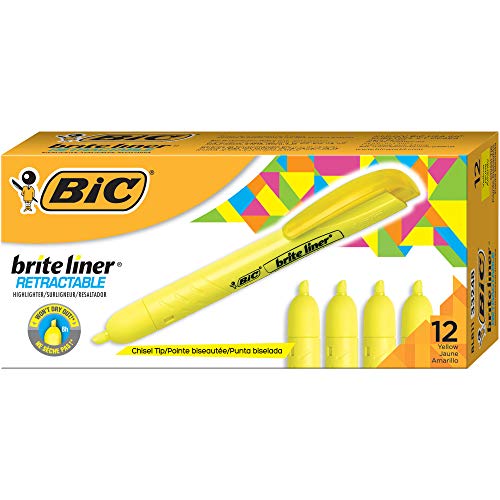 Product Cover BIC Brite Liner Retractable Highlighter, Chisel Tip, Yellow, 12-Count