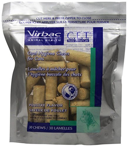 Product Cover Virbac C.E.T. Enzymatic Oral Hygiene Chews for Cats, Poultry Flavor, 30 Count