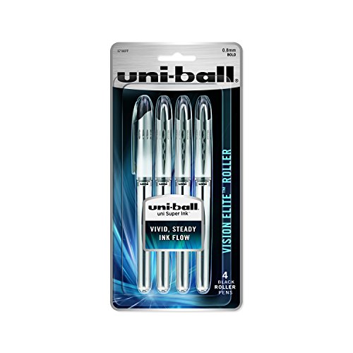 Product Cover uni-ball Vision Elite Rollerball Pens, Bold Point (0.8mm), Black, 4 Count