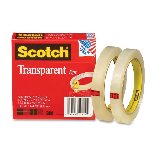 Product Cover Scotch Transparent Tape, Narrow Width, Engineered for Office and Home Use, Trusted Favorite, 1/2 x 2592 Inches, 3 Inch Core, 2 Rolls (600-2P12-72)