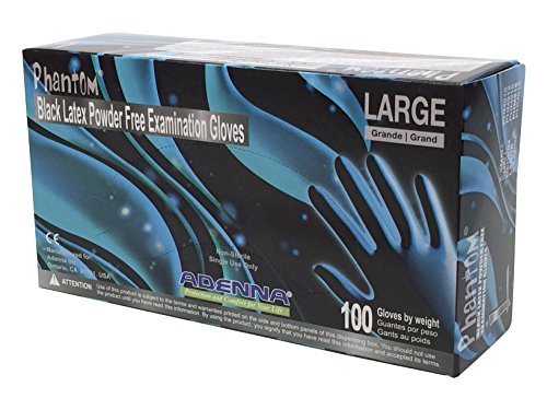 Product Cover Adenna Phantom 6 mil Latex Powder Free Exam Gloves (Black, Large) Box of 100