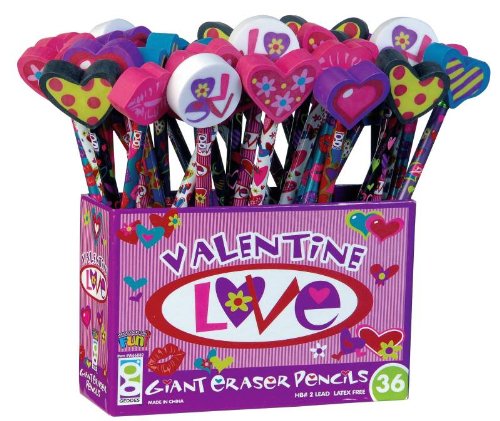Product Cover Geddes Valentine Love Pencil with Giant Eraser Topper Assortment - Set of 36