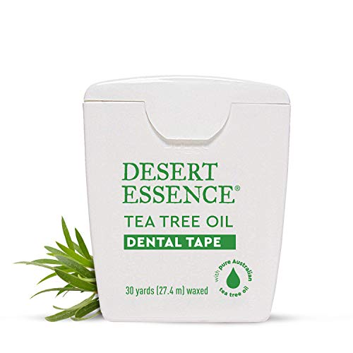 Product Cover Desert Essence Tea Tree Oil Dental Tape - 30 Yards - Pack of 6 - Naturally Waxed w/Beeswax - Thick Flossing No Shred Tape - On The Go - Removes Food Debris Buildup - Cruelty-Free Antiseptic