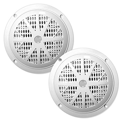 Product Cover 4 Inch Dual Marine Speakers - Waterproof and Weather Resistant Outdoor Audio Stereo Sound System with Polypropylene Cone, Cloth Surround and Low Profile Design - 1 Pair - PLMR41W (White)