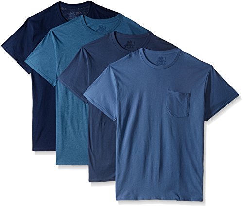 Product Cover Fruit of the Loom Men's  Pocket Crew Neck T-Shirt (Pack of 4), Assorted Blues, X-Large