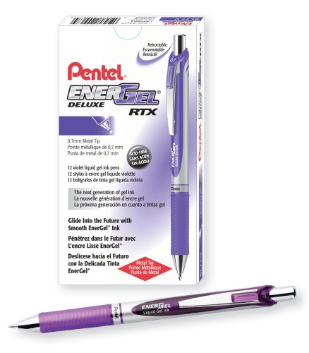 Product Cover Pentel EnerGel Deluxe RTX Gel Ink Pen, 0.7 Millimeter Metal Tip, Violet Ink, 1 Each (BL77-V)