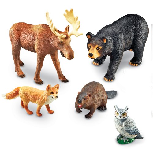 Product Cover Learning Resources Jumbo Forest Animals I Bear, Moose, Beaver, Owl, and Fox, 5 Pieces, Ages 3+