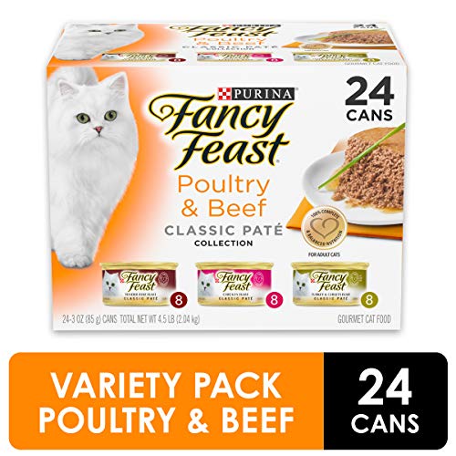Product Cover Purina Fancy Feast Grain Free Pate Wet Cat Food Variety Pack, Poultry & Beef Collection - (24) 3 oz. Cans