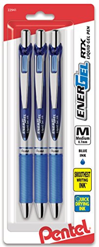 Product Cover Pentel EnerGel Deluxe RTX Gel Ink Pens, 0.7 Millimeter Metal Tip, Blue Ink, 3-Pack (BL77BP3C)