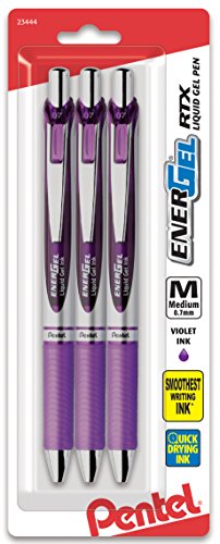 Product Cover Pentel Pink BCA Pentel EnerGel  RTX Retractable Gel Ink Pen Pack, (0.7mm), Medium Point, Metal Tip, Silver Barrel, Violet Ink, 3 Pack (BL77BP3V)