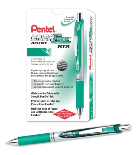 Product Cover Pentel EnerGel  RTX Gel Ink Pen, 0.7 Millimeter Metal Tip, Green Ink, 1 Each (BL77-D)