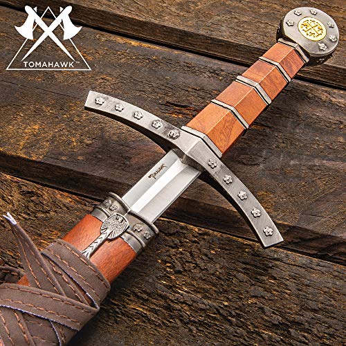 Product Cover Tomahawk Middle Ages Medieval Broad Sword and Matching Faux Brown Wood Scabbard with Faux Leather Wrapping - 17