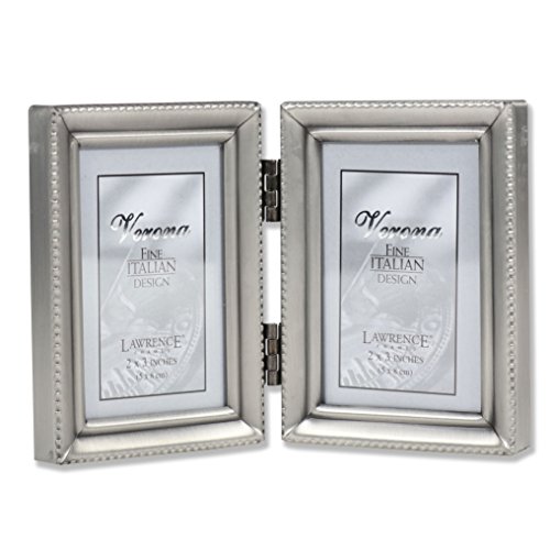 Product Cover Lawrence Frames Antique Pewter Hinged Double 2x3 Picture Frame - Beaded Edge Design