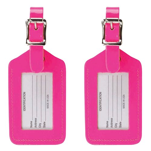 Product Cover Lewis N. Clark 2 Leather Luggage Tag: Travel Accessories, Cruise Luggage Tags for Women + Men, Luggage Identifiers + Name Tag, Pink (2 Pack)