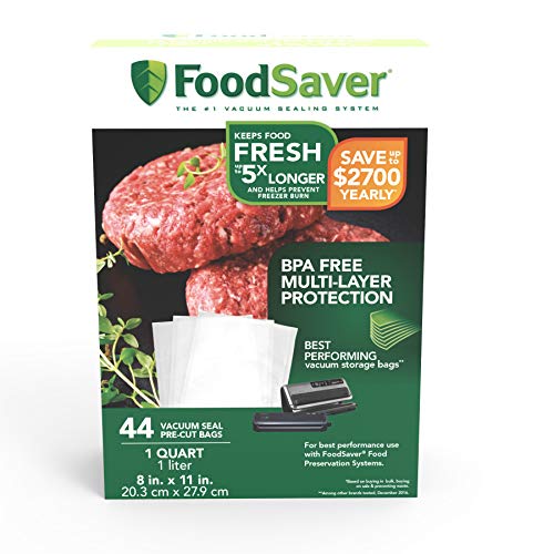 Product Cover FoodSaver 1-Quart Precut Vacuum Seal Bags with BPA-Free Multilayer Construction for Food Preservation, 44 Count