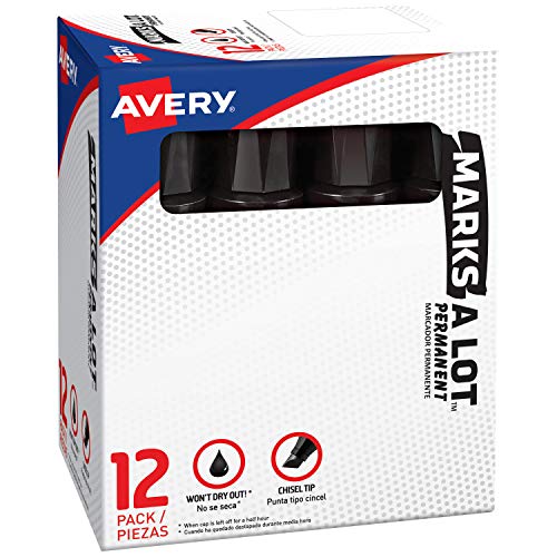 Product Cover Avery Marks-A-Lot Permanent Marker, Jumbo Desk-Style Size, Chisel Tip, Water and Wear Resistant, 12 Black Markers (24148)