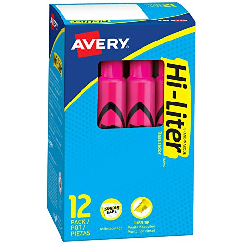 Product Cover Avery Hi-Liter Desk-Style Highlighters, Smear Safe Ink, Chisel Tip, 12 Fluorescent Pink Highlighters (24010)