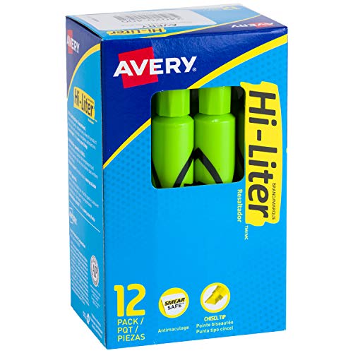 Product Cover Avery Hi-Liter Desk-Style Highlighters, Smear Safe Ink, Chisel Tip, 12 Fluorescent Green Highlighters (24020)
