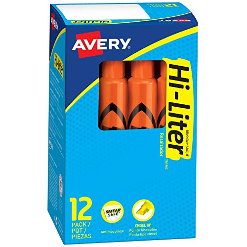 Product Cover Avery Hi-Liter Desk-Style Highlighters, Smear Safe Ink, Chisel Tip, 12 Fluorescent Orange Highlighters (24050)