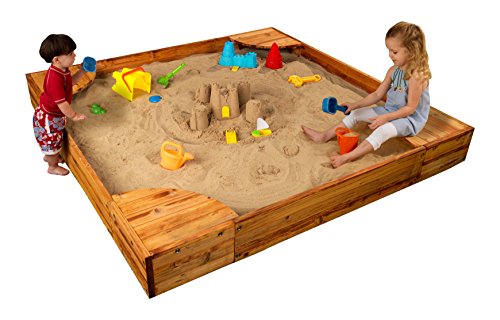 Product Cover KidKraft Wooden Backyard Sandbox with Built-in Corner Seating and Mesh Cover - Honey