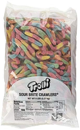 Product Cover Trolli Sour Brite Crawlers Gummy Worms, 5 Pound Bulk Candy Bag Sour Gummy Worms